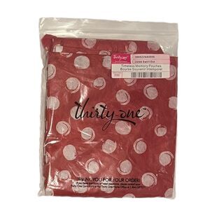 Thirty-One Timeless Memory Pouch Swirl Dot Red White Drawstring Gift Bag New